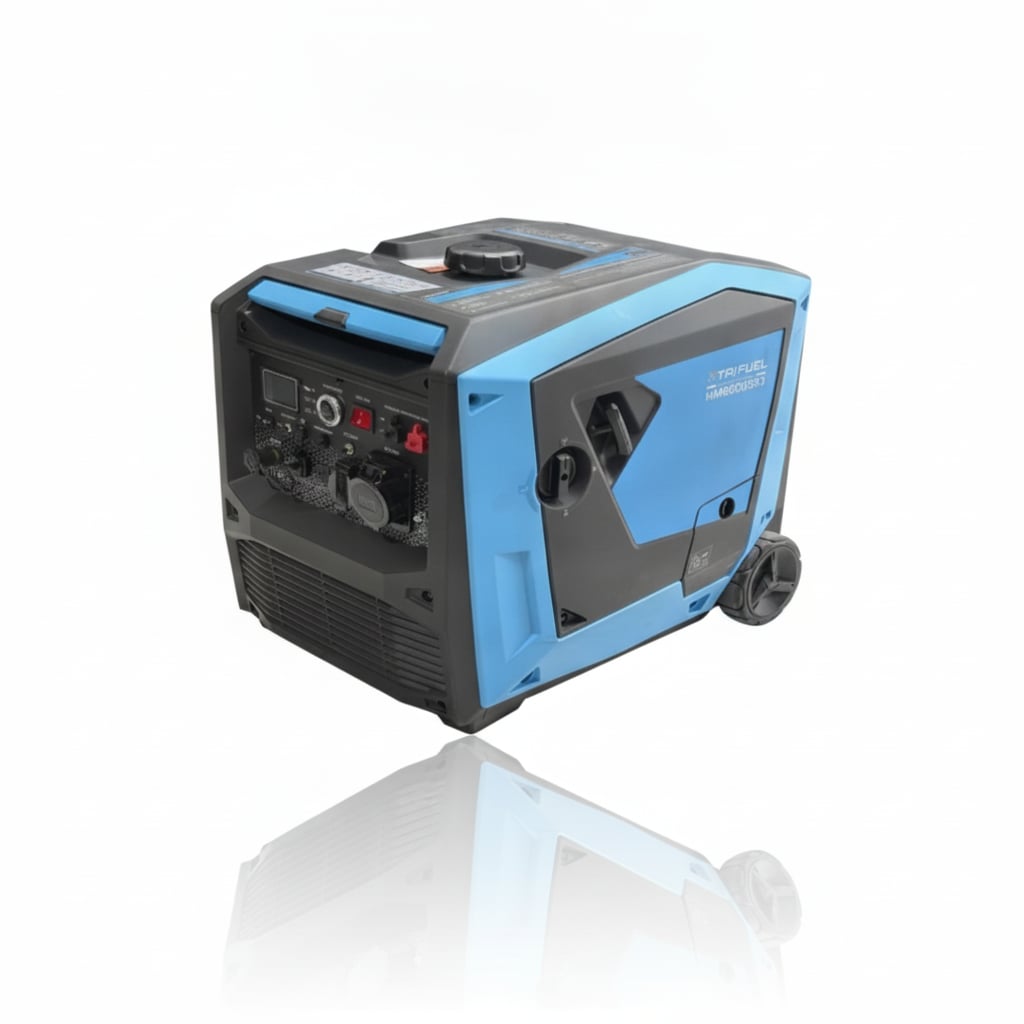 موتور برق بی صدا هونامیک مدل HM8500iSR3 با بدنه آبی و مشکی و پنل دیجیتال